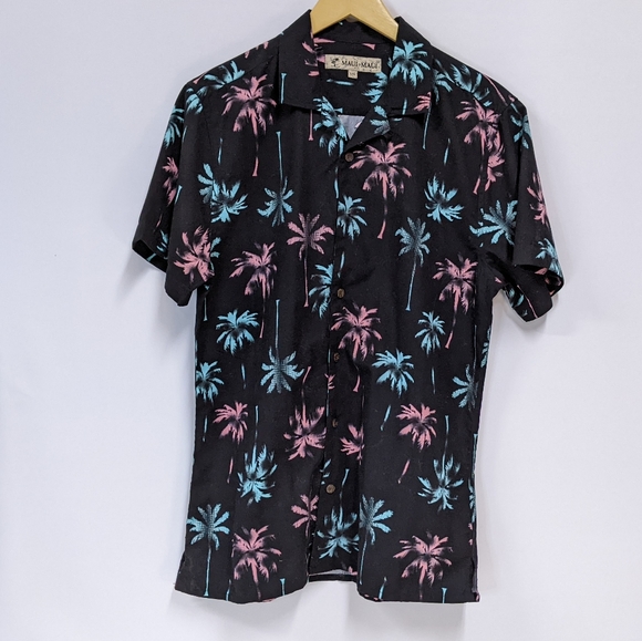 Maui Maui Hawaiian Palm Pattern Button Down Shirt, Large - Picture 5 of 11